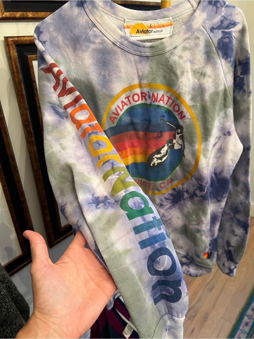 Aviator Nation Tie-Dye Crewneck Sweatshirt - Purple Green - Picture 3 of 4